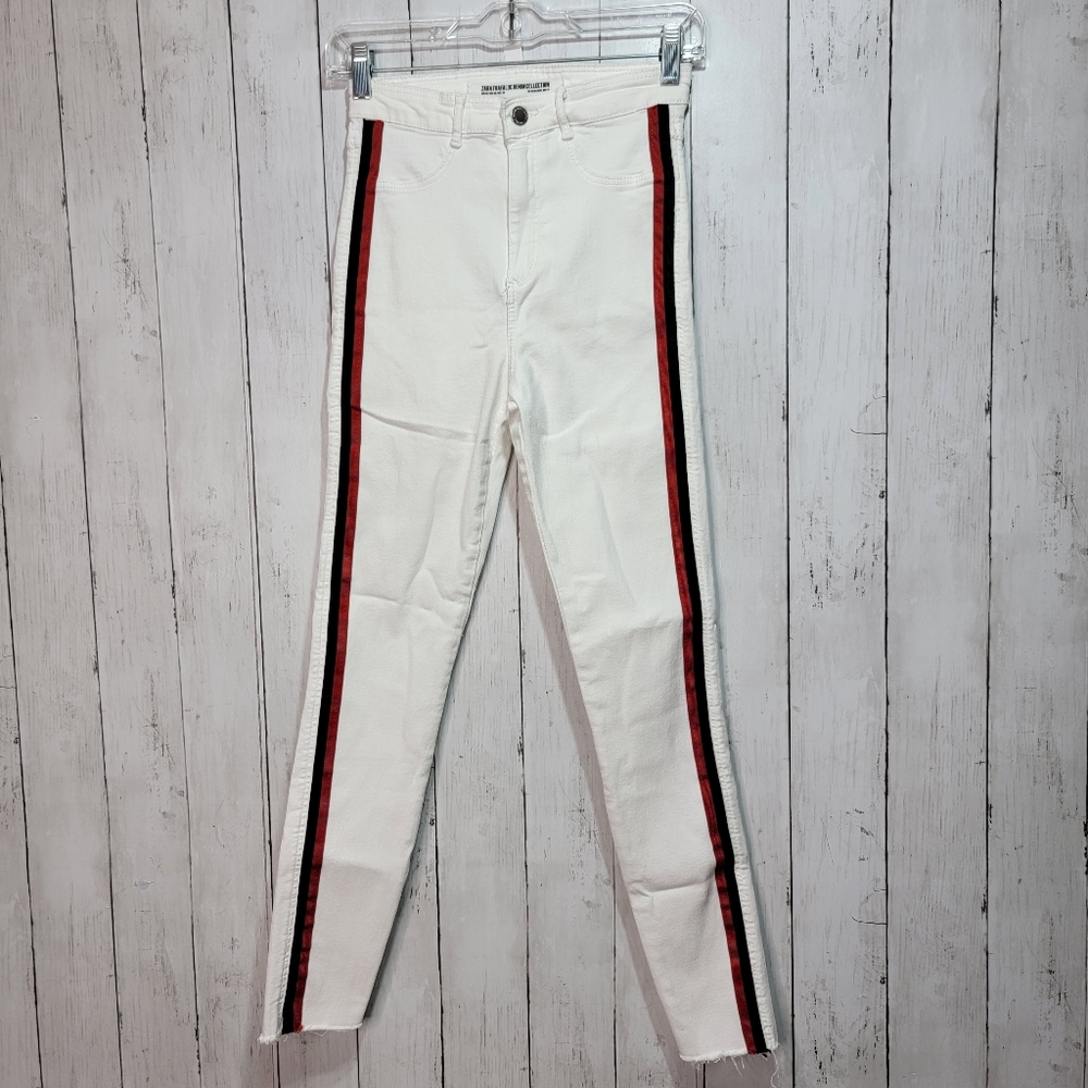 Zara Collection Women's Hi Rise Shaper Skinny Jeans Tuxedo Striped Denim Size 6.